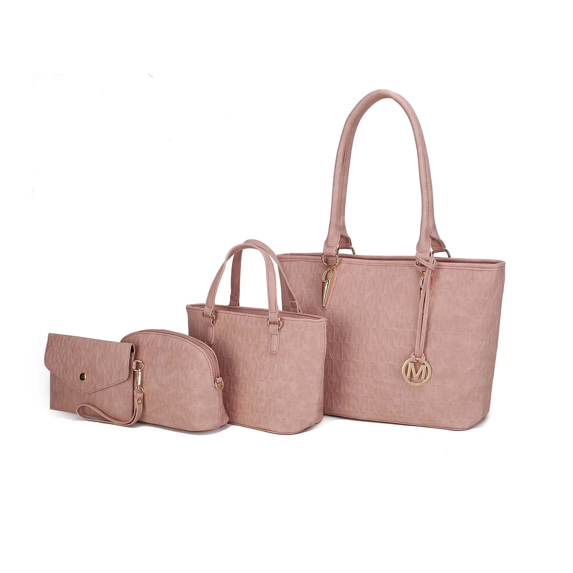 Edelyn Embossed M Signature Vegan Leather Women’S Tote Bag – 4 Pcs Set by Mia K -