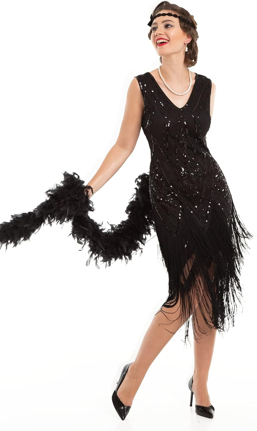 Women's 1920s Vintage Flapper Dress with Fringe - Elegant Gatsby Inspired Swing Dress