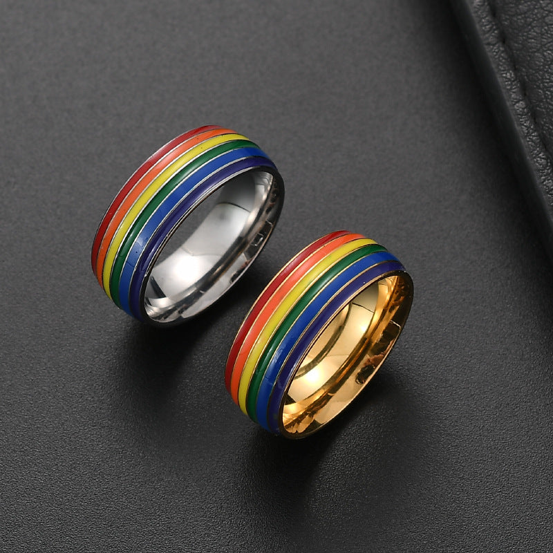 Fashion Rainbow Pride Ring Women Men Gay Lesbian LGBT Stainless Steel Friendship Jewelry