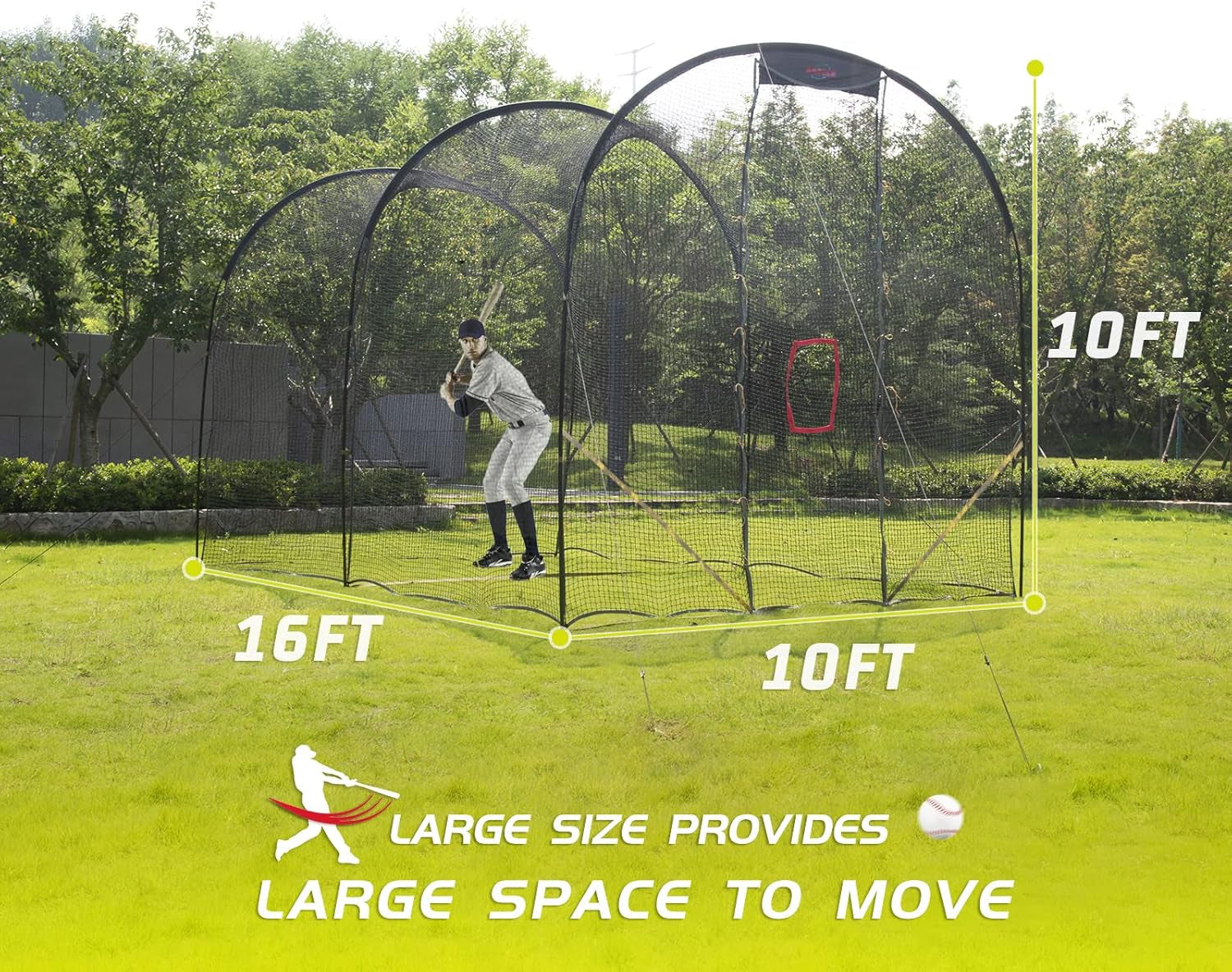 Batting Cage Baseball - 16 X10 X10FT Batting Net Backyard Softball Training Equipment with Pitching Machine Hole, Large Batting Cage with Frame & Net