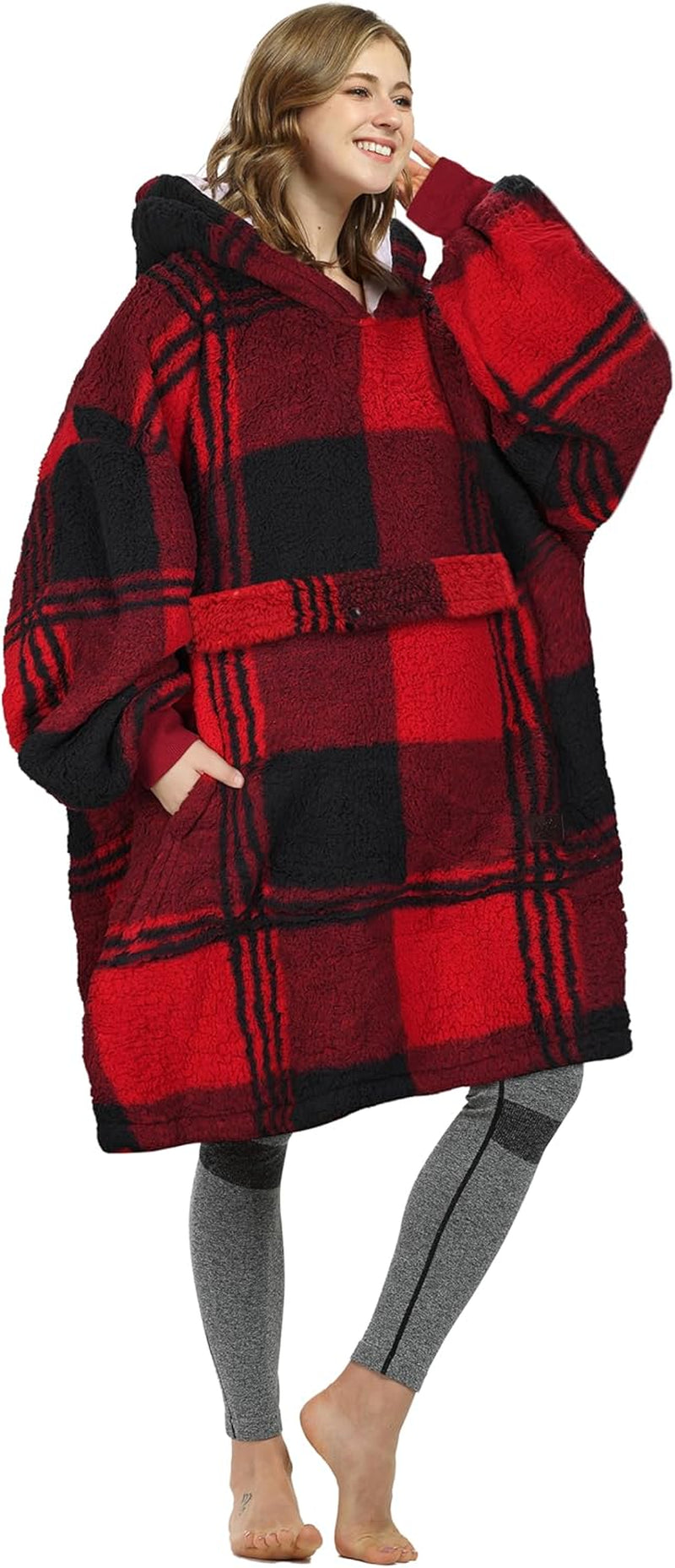 Oversized Sherpa Hoodie Blanket Pullover for Adult Men and Women