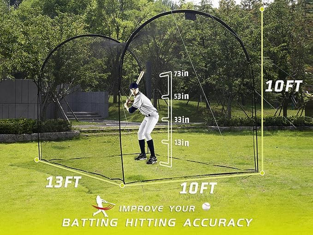 Batting Cage Baseball - 16 X10 X10FT Batting Net Backyard Softball Training Equipment with Pitching Machine Hole, Large Batting Cage with Frame & Net