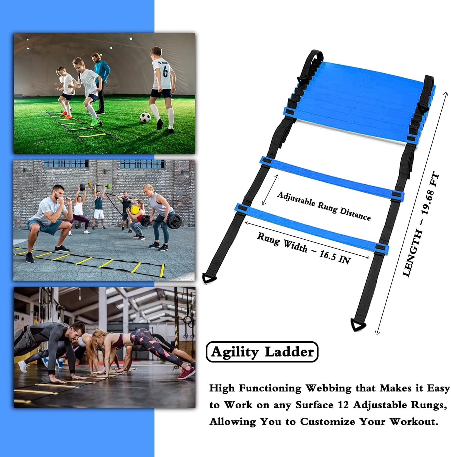 Speed Agility Training Set, Includes 1 Agility Ladder, 4 Steel Stakes, 1 Sports Headband,1 Jump Rope, 10 Disc Cones and Gym Carry Bag - Speed Training Equipment for Soccer Football Basketball