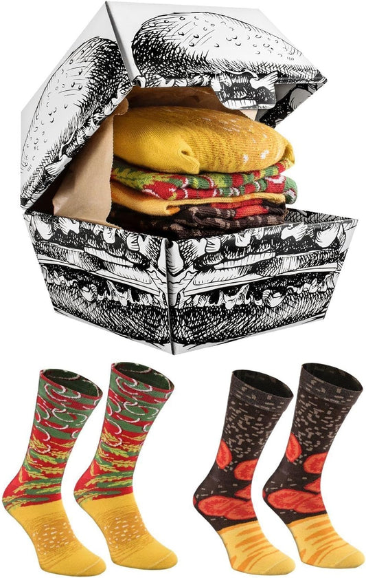 - Men Women Funny Burger Socks Box - 2 Pairs