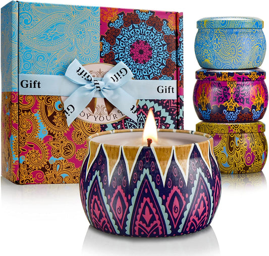 Aromatherapy Scented Candle Gift Set for Women - 4 Pack of Natural Soy Wax Candles, 120 Hours Burn Time - Ideal for Birthdays, Valentine's Day, Mother's Day, and Christmas Stocking Stuffers